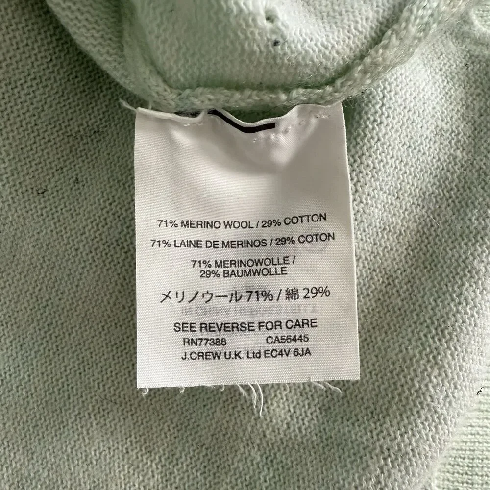 J. Crew Sea Green Merino Wool Cotton Crewneck Sz S Lightweight Spring Pullover